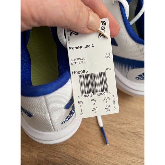 NWT Adidas PureHustle 2 Womens Softball Cleats White/Blue Synthetic Upper With M - Picture 4 of 7